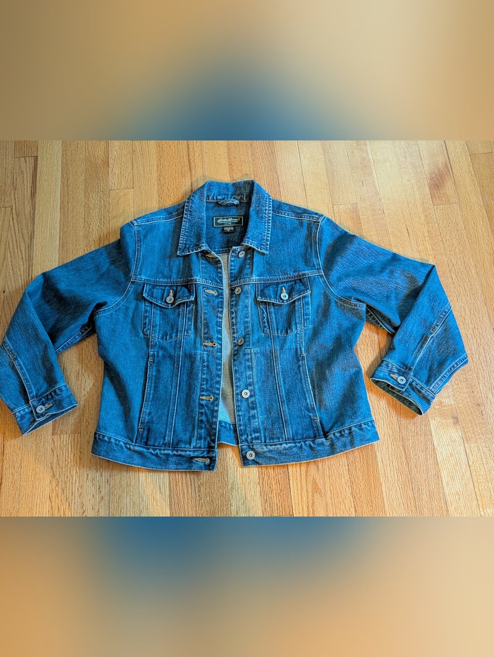 VINTAGE Eddie Bauer Jacket Women M Blue Trucker Motorcycle Denim Button Up